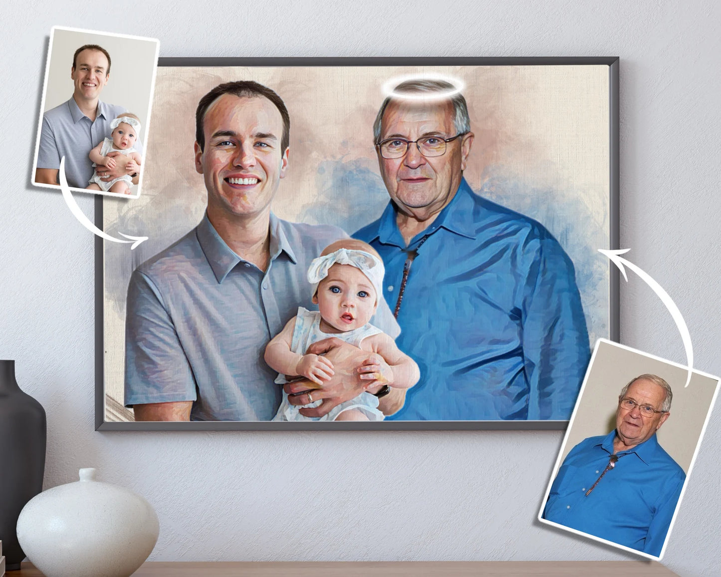 Retrato Conmemorativo en Estilo Pintura al Óleo – Une tus Recuerdos en un Solo Cuadro