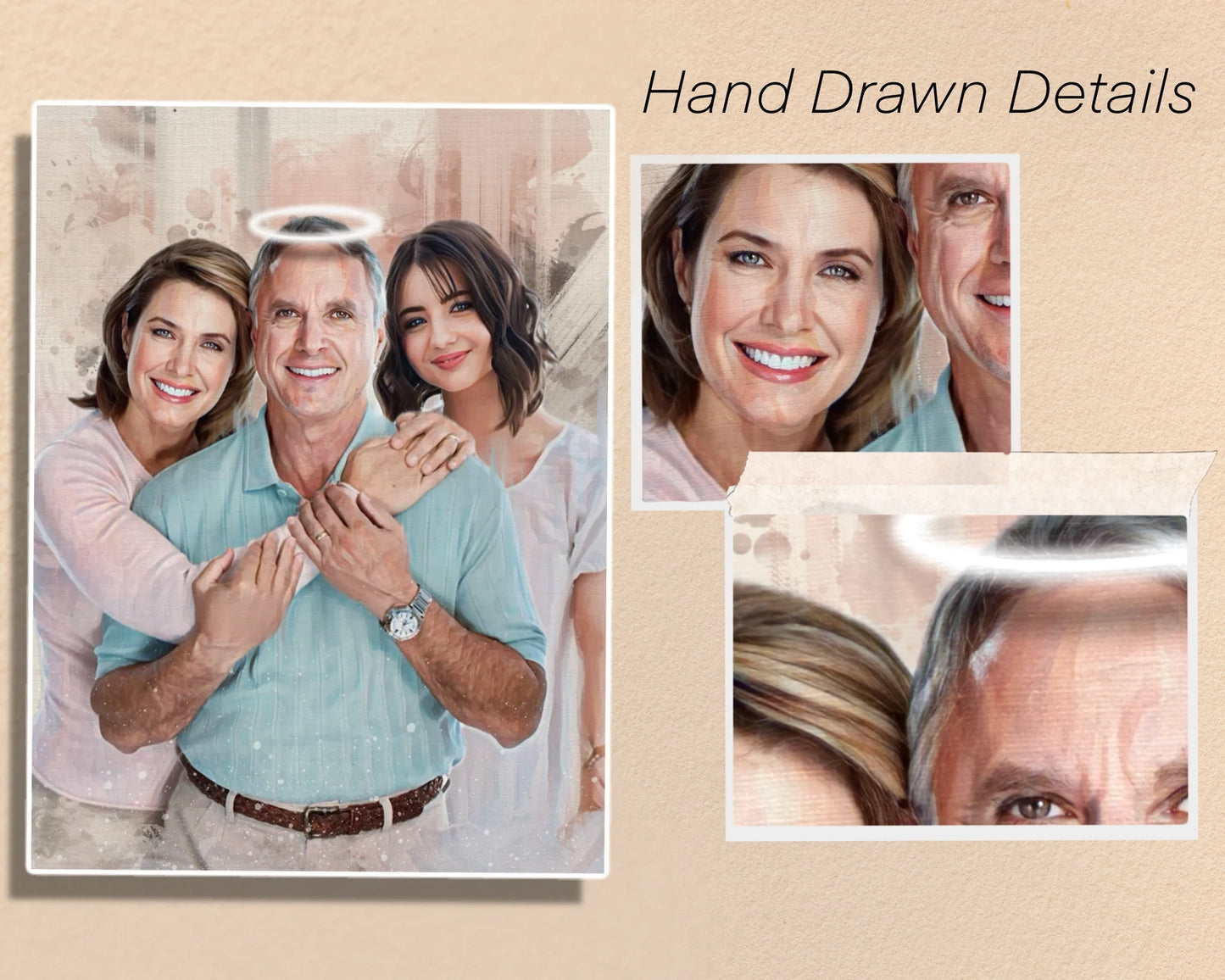 Retrato Conmemorativo en Estilo Pintura al Óleo – Une tus Recuerdos en un Solo Cuadro
