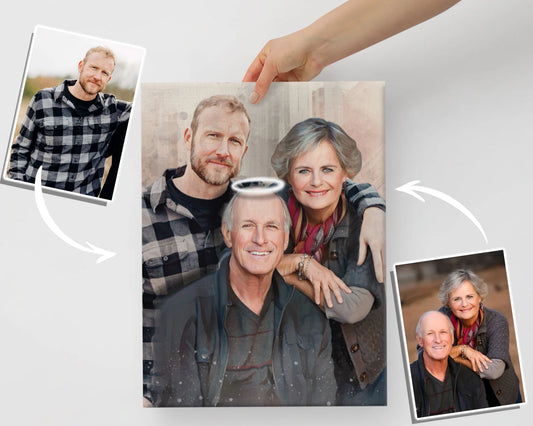 Retrato Conmemorativo en Estilo Pintura al Óleo – Une tus Recuerdos en un Solo Cuadro