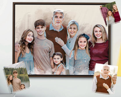 Retrato Conmemorativo en Estilo Pintura al Óleo – Une tus Recuerdos en un Solo Cuadro